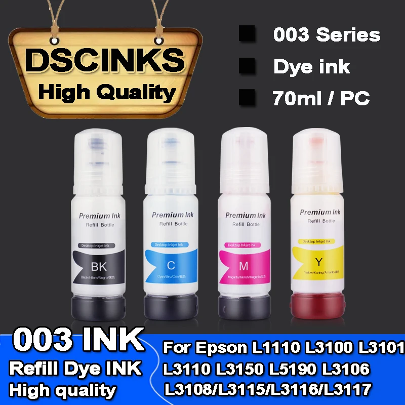 00X 003 Refill Dye ink for Epson L1110 L3100 L3101 L3110 L3150 L5190 L3106 L3108 L3115 L3116 L3117 L3118 L3119 L3156 Printer