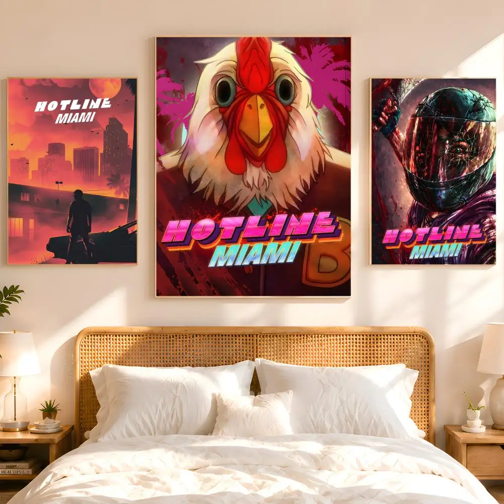 Game H-Hotline Miami Poster 1PC HD Matte Peel And Stick Wall Decor For Bedroom Living Room Dorm Office