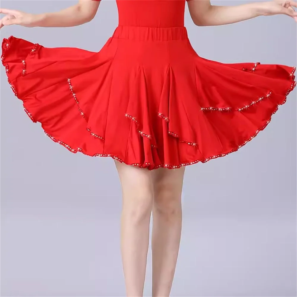 New sequin Latin Dance Skirt Female Three-Step Skirt Adult Cha Cha Dance Skirt Rumba Square Dance Skirt