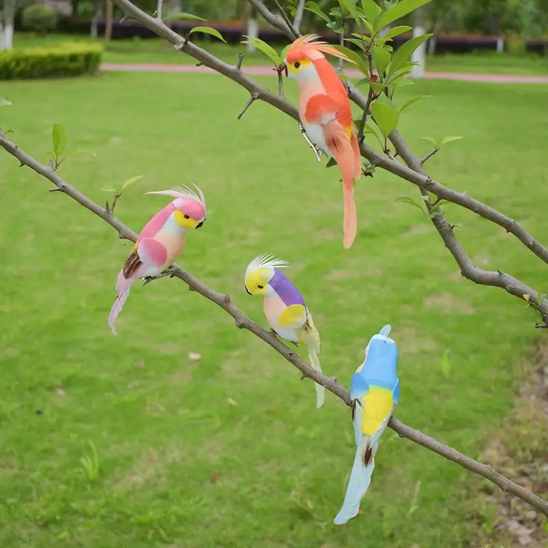 New【1Pcs Miniature Lawn Doll Ornaments 15cm Creative Handmade Simulation Parrot Animal Bird Garden Props Decoration】