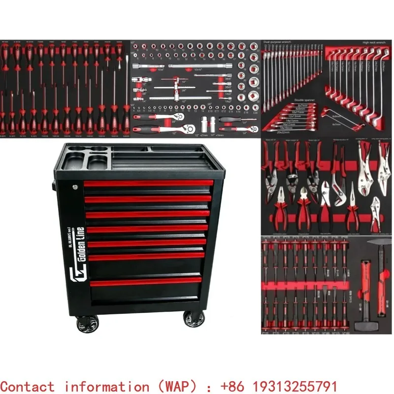 

7 Drawer Tool Box 5 Layer 168pcs CRV Hand Tools Sets Workshop Garage Storage Car Repair Cabinet Trolley