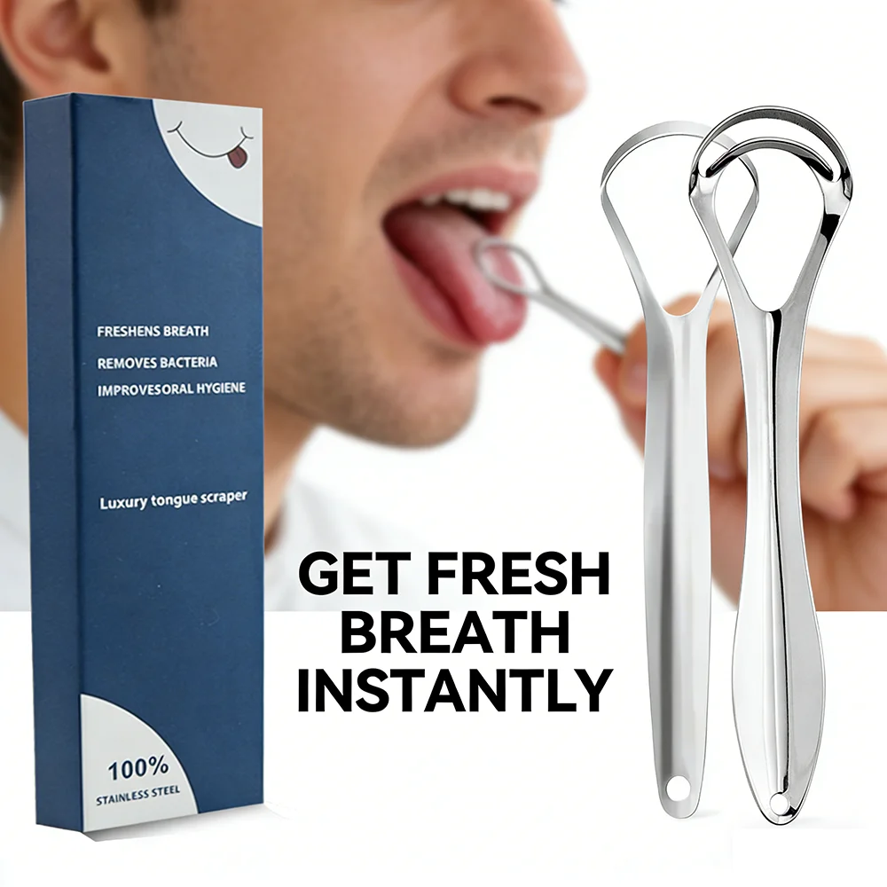 Stainless Steel Tongue Scraper for Adults, Reusable Oral Care Tool to Clean Tongue, Reduce Bad Breath and Freshen Breath