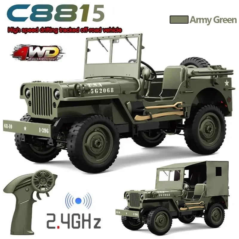 C8815 1/10 WILLYS JEEP Rc Car 1941 4WD RTR Crawler Climbing Scale Military 2.4G Truck Offroad Vehicle Adult Toys Gift For Kids