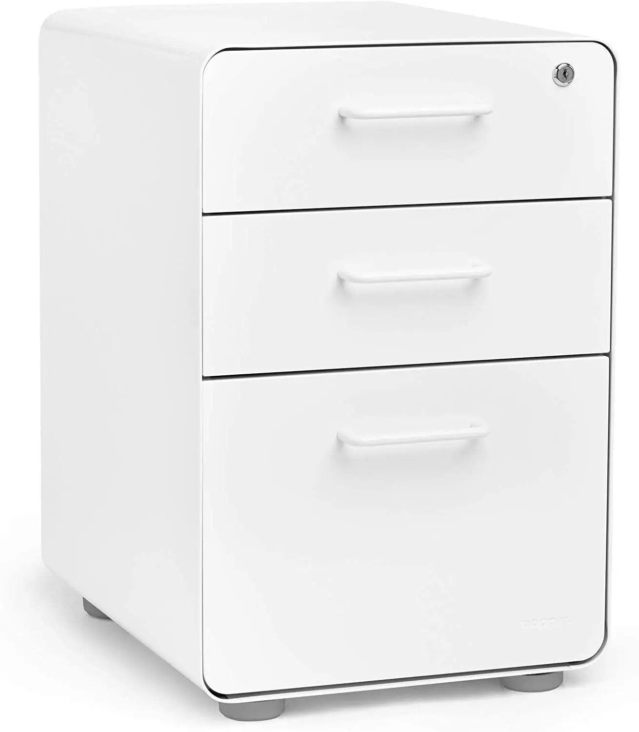 White 3-Drawer File Cabinet, 2 Utility & 1 Hanging File, Powder-Coated Steel, Lockable, Stationary Office Storage, Customized