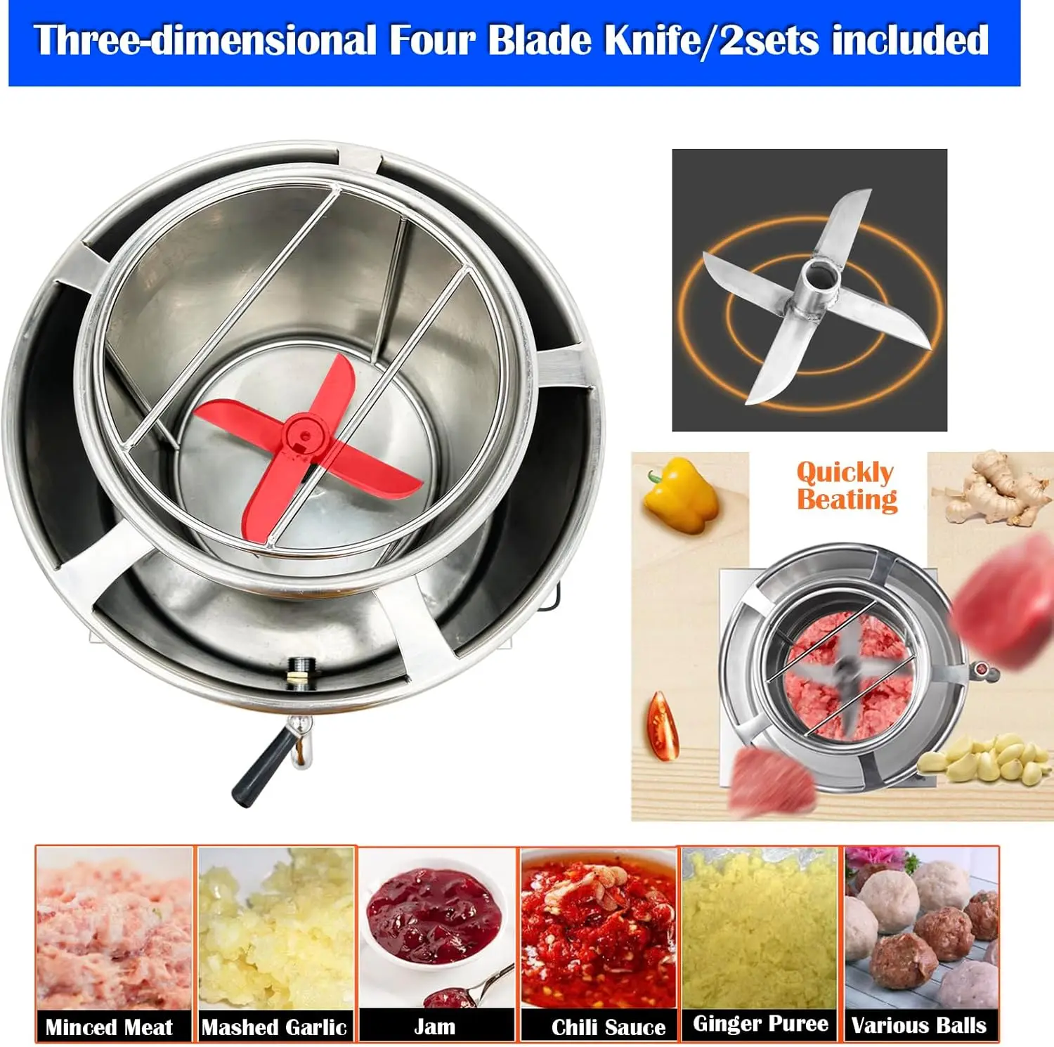 ماكينة صنع هريس اللحوم الكهربائية مضرب كرات اللحم خلاط أوتوماتيكي بالكامل من الفولاذ المقاوم للصدأ 2200 وات 2800 دورة في الدقيقة