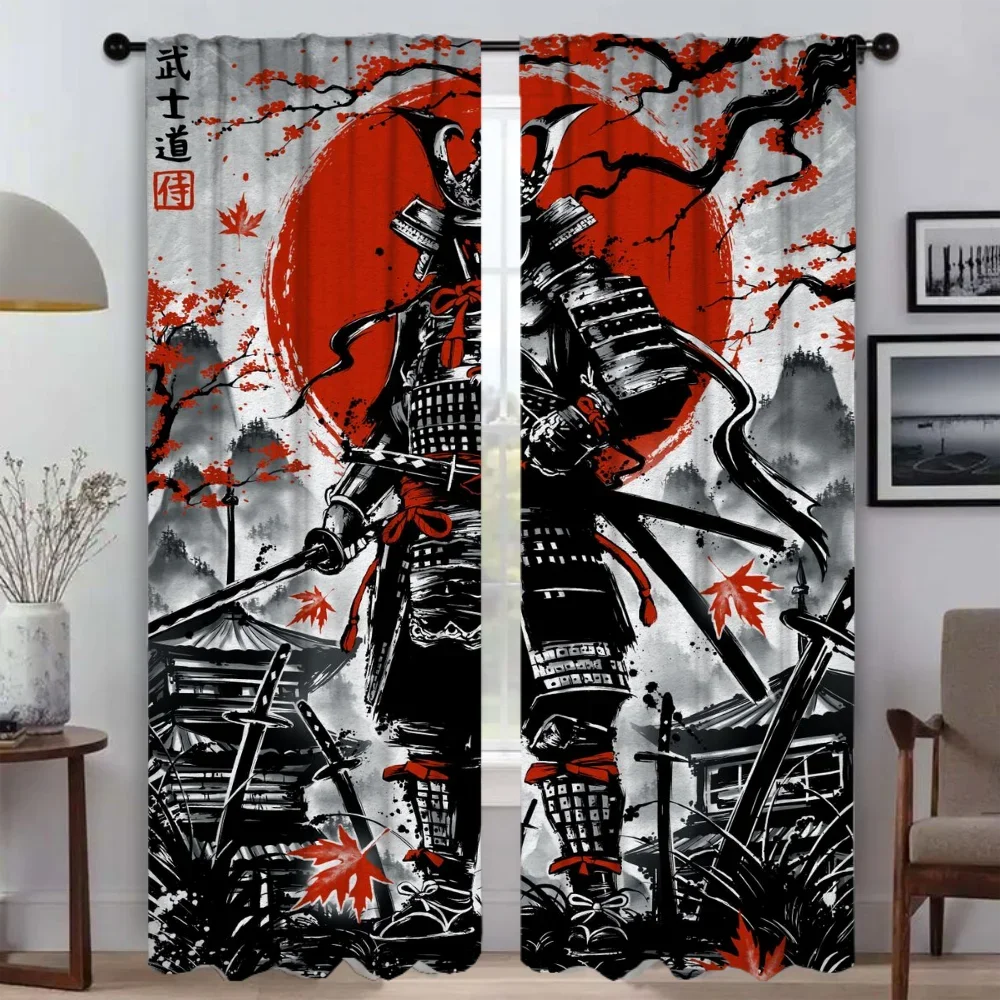 Japanese Samurai Halloween Decoration Modern Living Room Curtains for Camera Blackout Curtain Kitchen Curtains 2 Pieces Shades