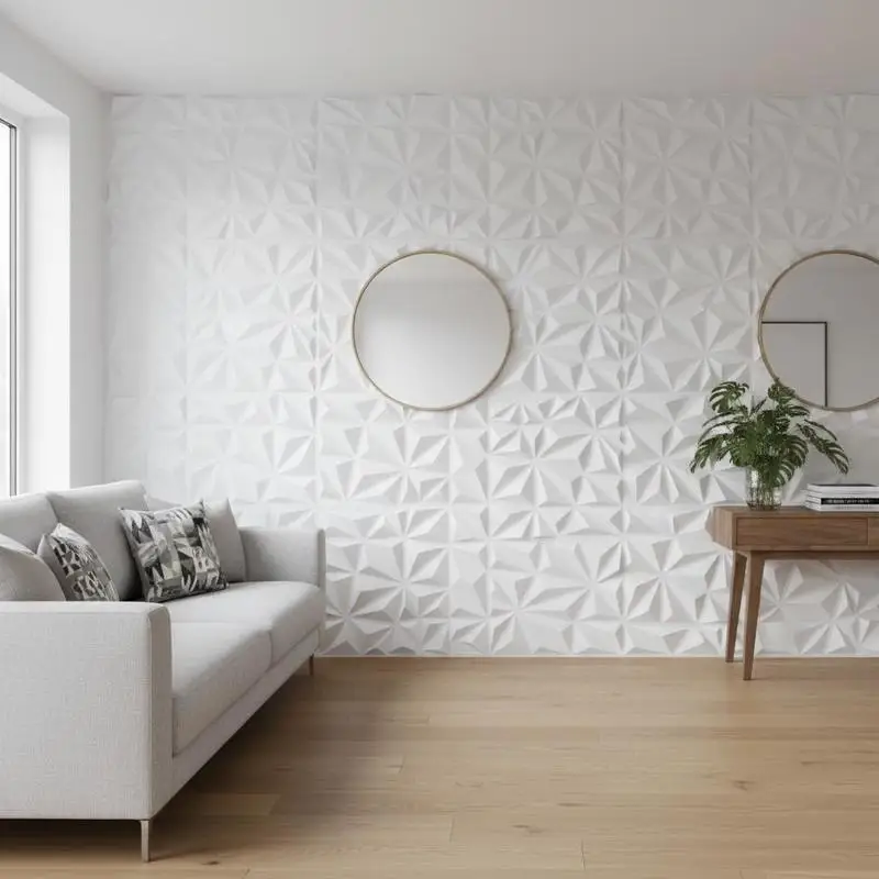 

PVC Textured Cladding 11.81 x 11.81 in For Ceiling Bedroom Gaming Room, 33-Pack Diamond Pattern Modern Art Tile Matte White F