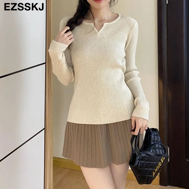 v-neck autumn winter basic pullovers sweater women 2023 kniter sweater slim chic sweater