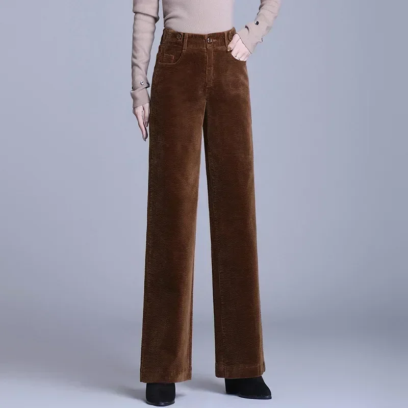 Autumn and Winter New Large Size Corduroy Wide Leg Pants Women Trousers Straight Brown Pants Woman Lady High Waist Purple