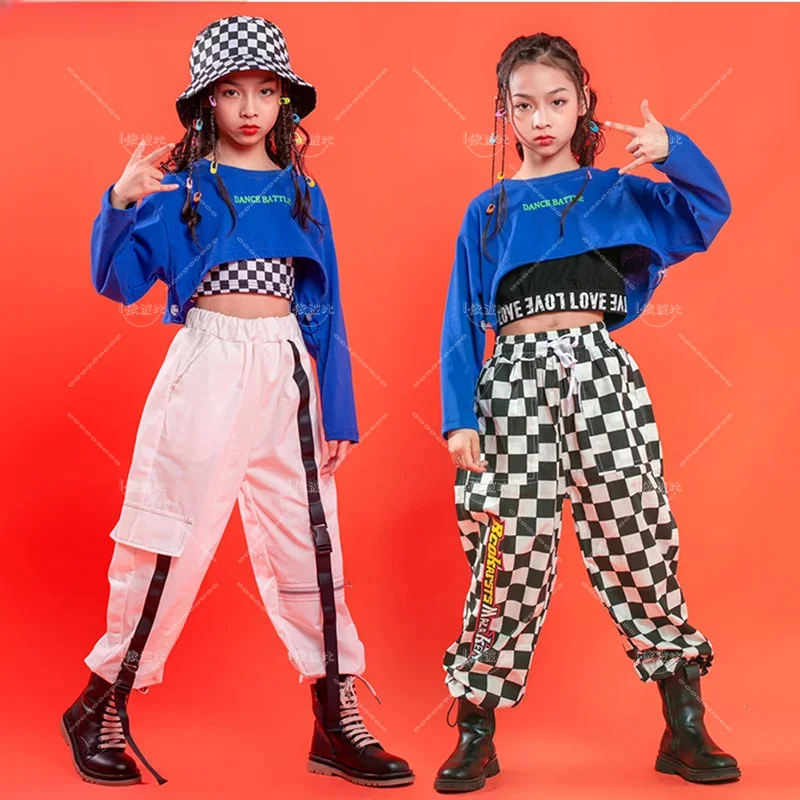 

Girls Plaid Crop Sweatshirt Joggers Hip Hop Clothes Sets Kids Tank Top Cargo Pants Street Dance Wear Child Jazz Dacewear Costume