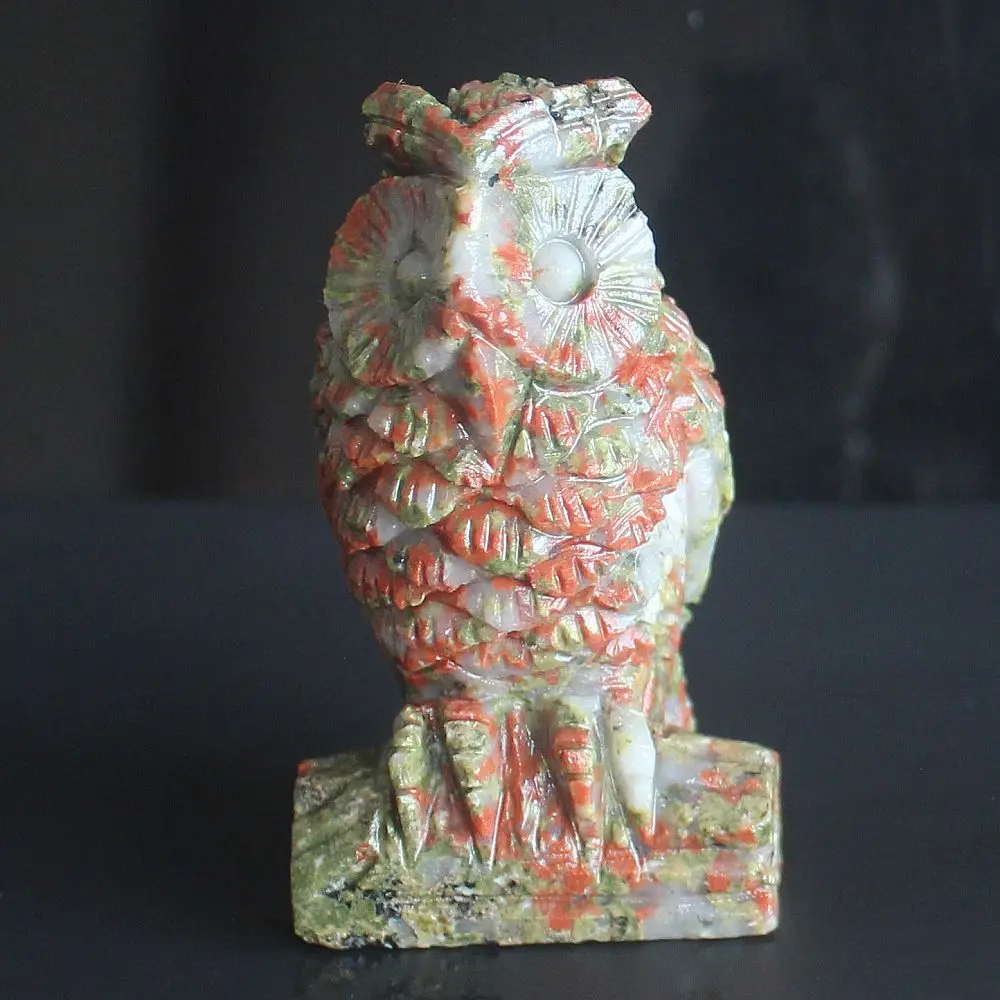 Handcrafted gemstone crystal unakite owl Figurine Animal statue office study Home Decor