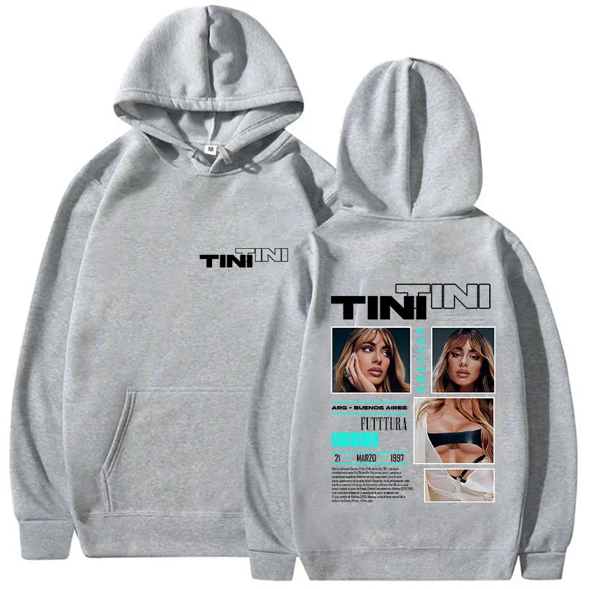 ألبوم جولة المغني TINI STOESSEL Fectura 2025 مع قلنسوة للجنسين الهيب هوب القوطية كم طويل البلوز روك المتضخم الصوف هودي #5