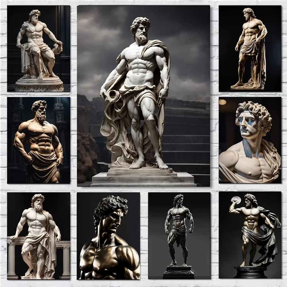 Stone Gold Statue Muscular Greek God Statue Prints Poster Canvas Painting Modern Wall Art Picture Living Room Bedroom Home Decor