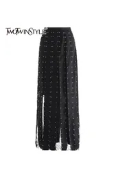 TWOTWINSTYLE Solid Spliced Pearl Loose Skirts For Women High Waist Deaigner Elegant Chic Skirt Female Fashion Style Clothes New