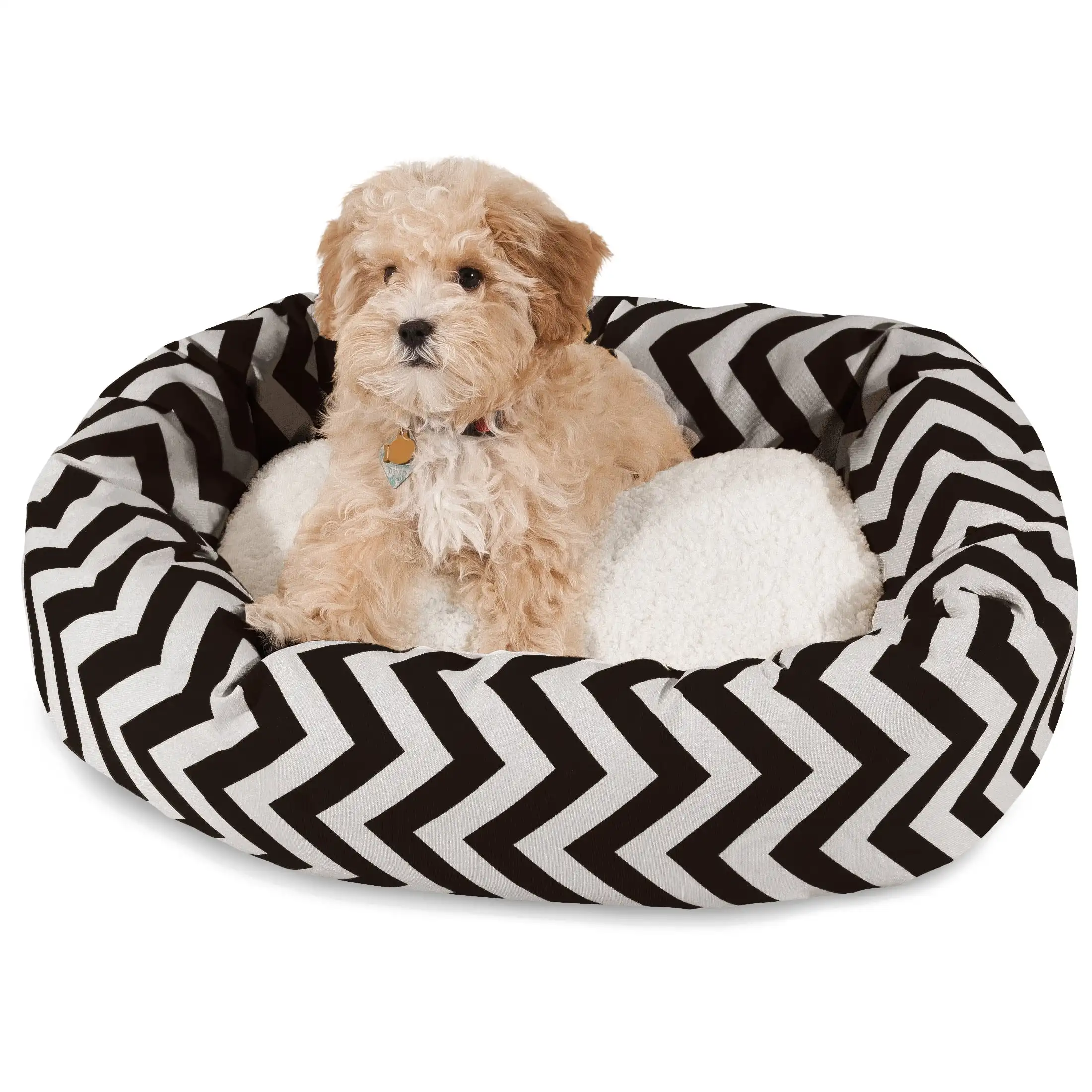 

Sherpa Chevron Bagel Pet Bed for Dogs, Calming Dog Bed Washable, Small, Black