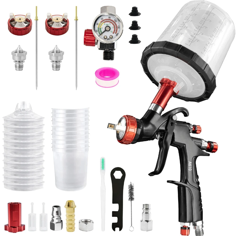 KCNKCN A610 LVLP Profesjonalny Pistolet Lakierniczy R500 Pistolet do Lakierowania Powietrznego Pistolet do Lakieru Samochodowego Aerograf Dysze 1.3/1.7/2.0mm