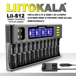 LiitoKala Lii-S8 Lii-S12 Caricabatteria LCD per Li-ion LiFePO4 Ni-MH Ni-Cd 9V 21700 20700 26650 18350 18650 RCR123 18700