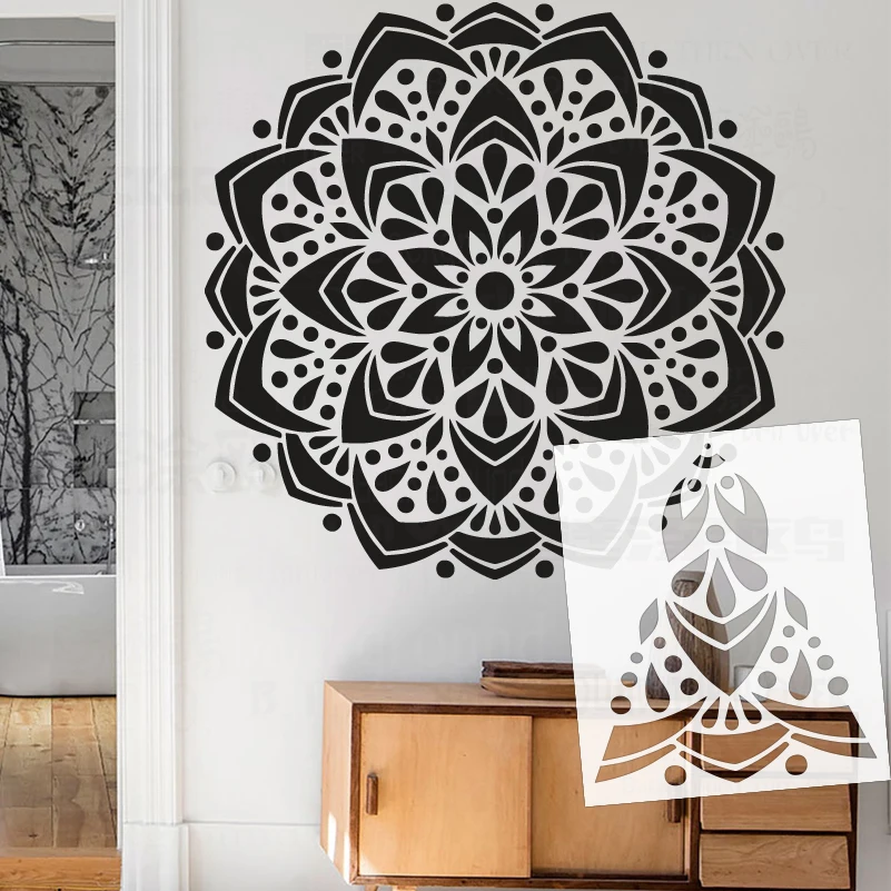 

60 см-100 см трафарет для декора для рисования гипса декоративная шпаклевка шаблон для рисования кирпича большая мандала потолок круглый S061