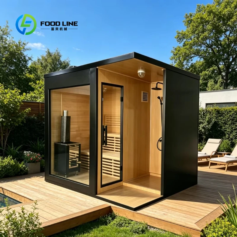 Customized Wood Burning Stove Steam Sauna Room 2-4 Person Solid Hemlock Wood Sauna Room Outdoor with Bathroom Changing Room