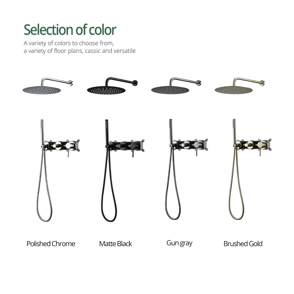 Gunmetal ก๊อกน้ํา 8-16 ''ติดผนังปกปิดควบคุมสนับสนุน Hot & Cold ห้องน้ํา Tap มือถือ 2 วิธีชุดฝักบัวอาบน้ํา