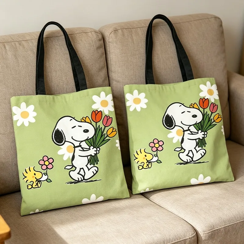 

Snoopys Cute Cartoon Tote Fashion Large Capacity Canvas Shoulder Bag Folding Eco Handbag Reusable Women Portable Shopping Bags