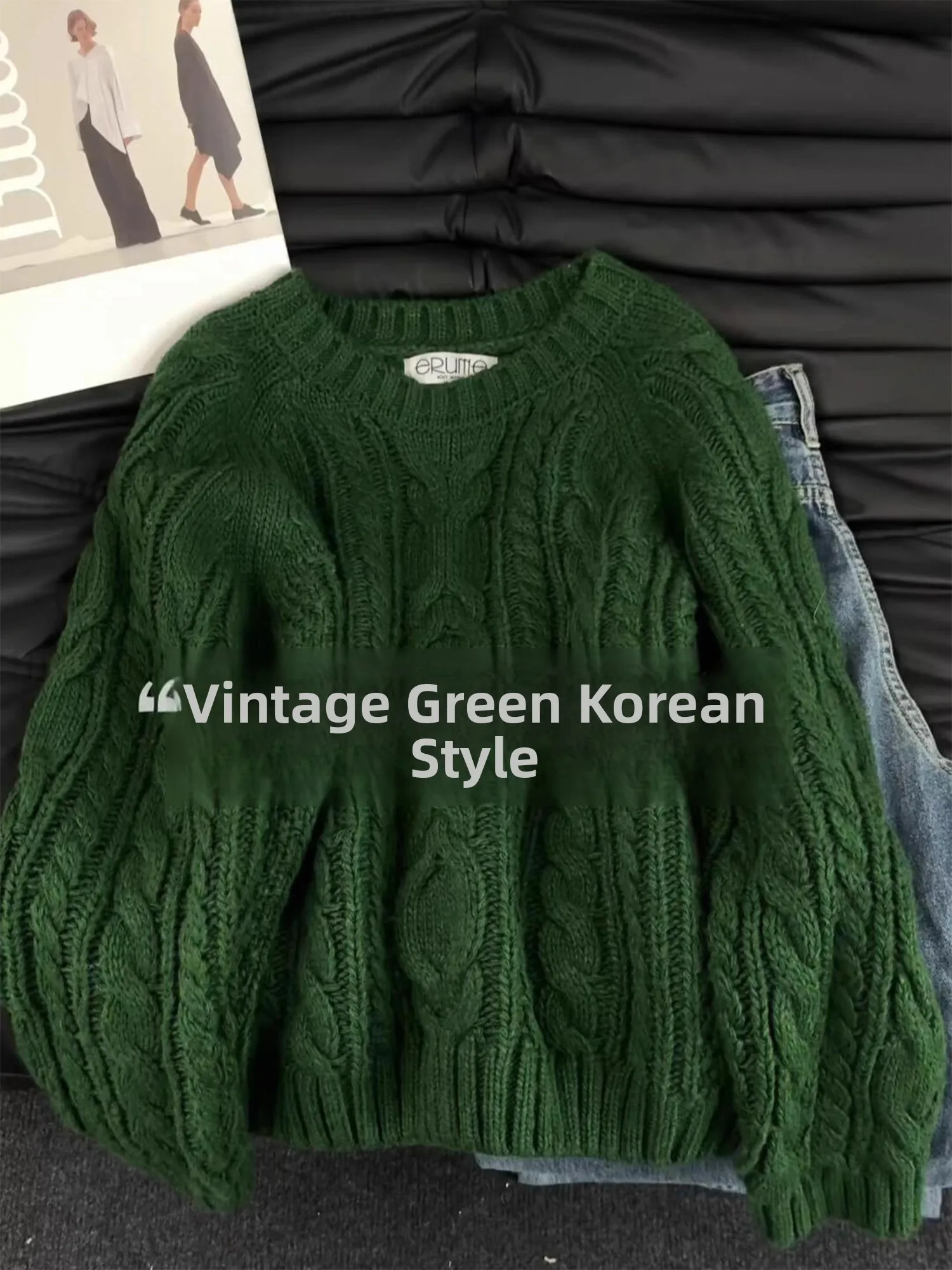 

Вязаный свитер в стиле ретро с эффектом скручивания, женский, осенне-зимний, утолщенный, свободный, вязаный топ, корейский стиль, повседневный, модный