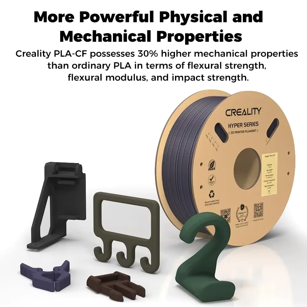 

Creality Hyper PLA-CF Filament 1.75mm High Speed 300mm/s Matte Finish Upgrade 3D Printer Filament 1KG for K1C / K1 MAX