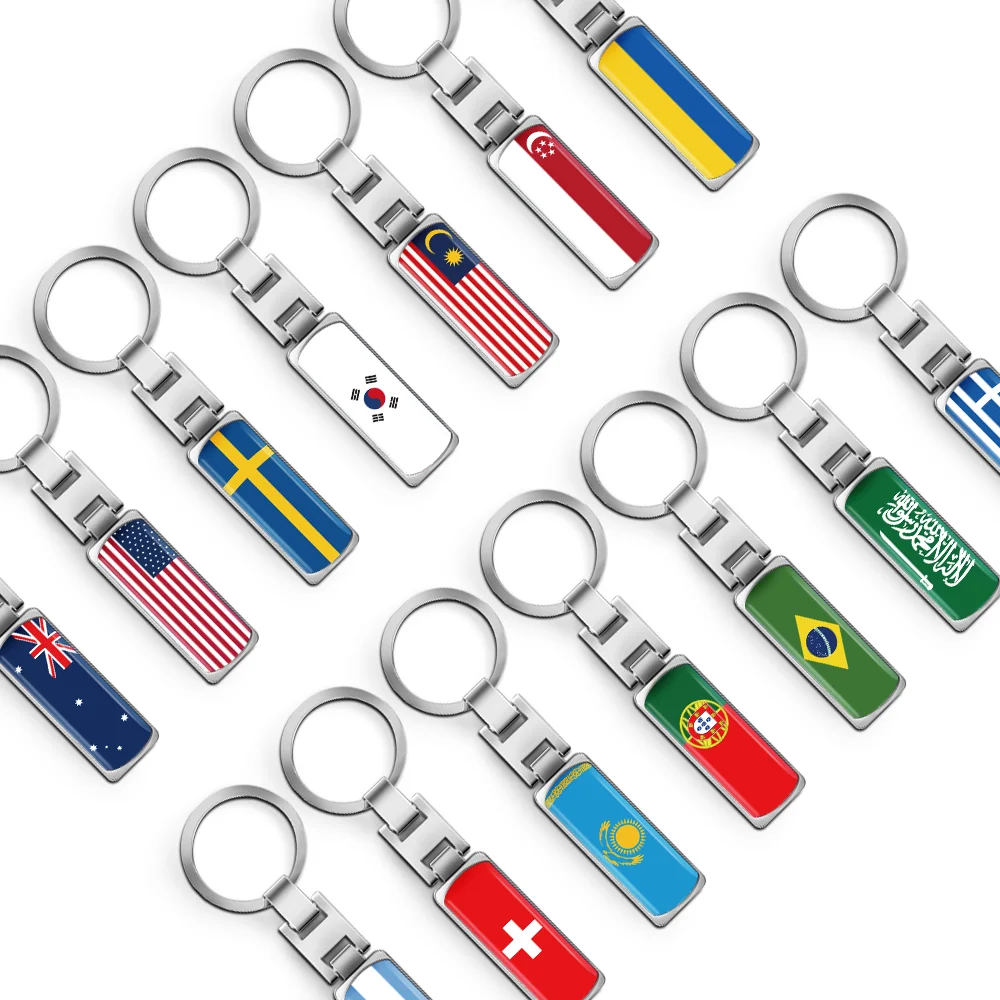 3D Car Key Holder Keyring National Flag Badge Keychain Decor For Spain Germany Russia France Mexico Poland Israel UK Flag Emblem - view 6