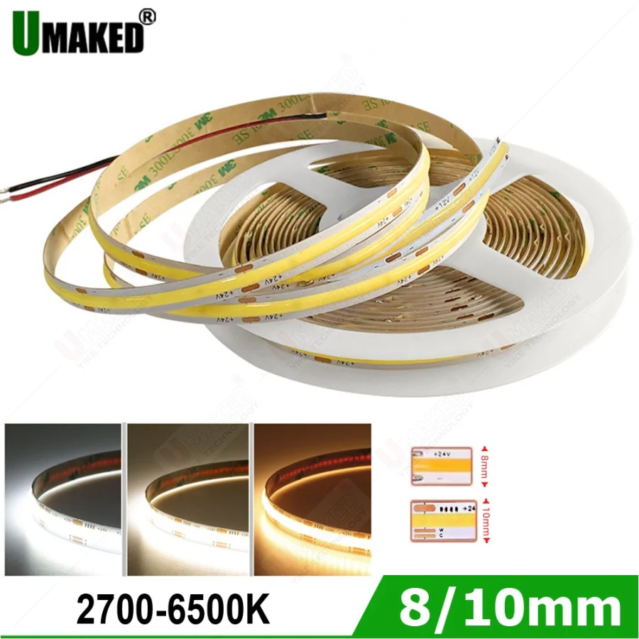 8mm COB LED Strip Light Bar RA90 3000K 4000K 6500K 480LED12V Flexible Linear Lighting LED Tape fr Room Decor Light