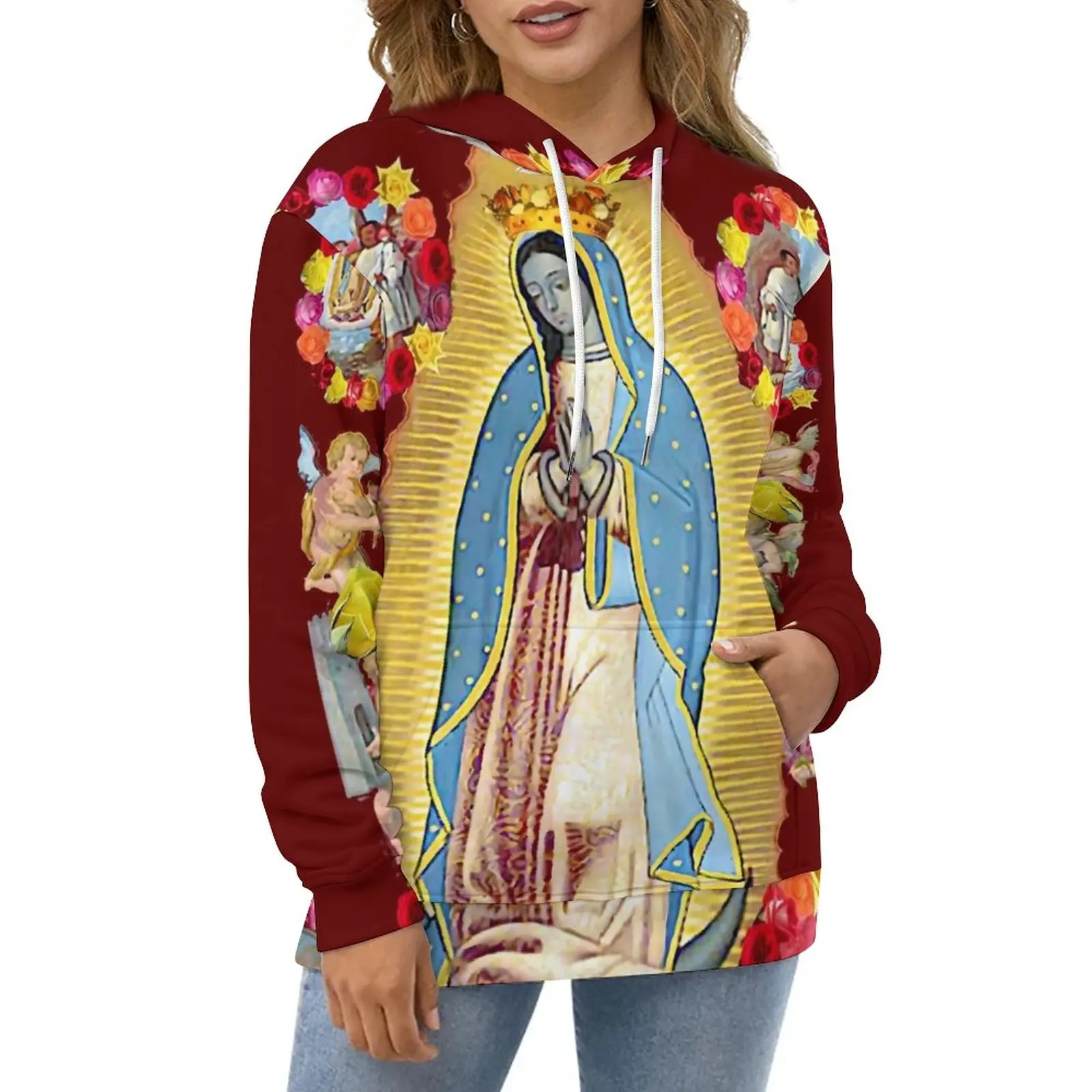 Our Lady of Guadalupe Hoodies Long Sleeve Virgin Mary Mexico Casual Hoodie Winter Street Oversize Design Loose Sweatshirts