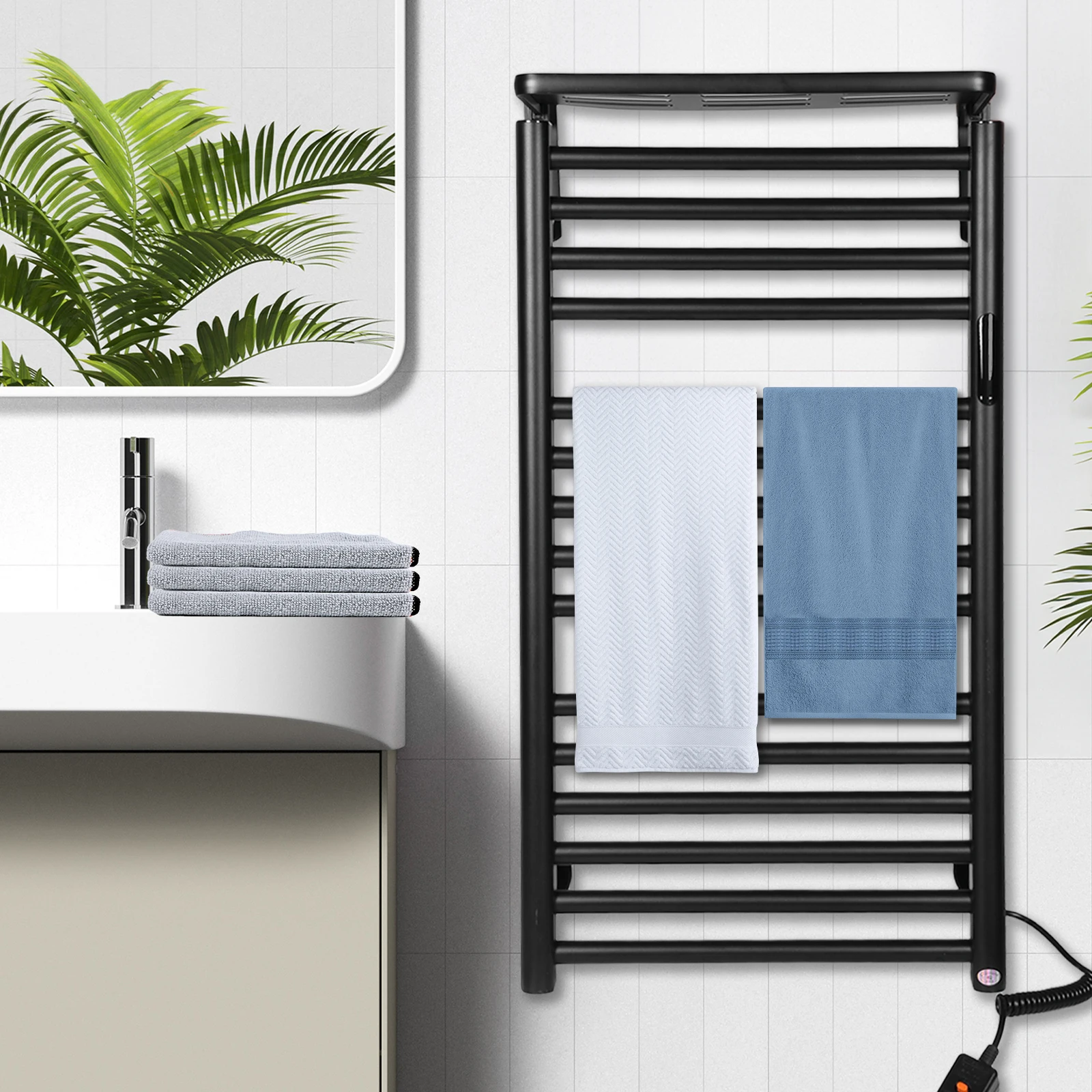 

15 Bars Wall Mounted Towel Holder with Timer & Temperature Control Space Aluminum Warmers Rack for Family Swimming Pool Salon