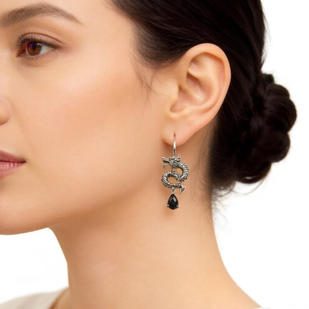 Drop Earring Chinese Dragon Europe Ethnic Fine Jewerly For Women Men Gift In 925 Sterling Silver