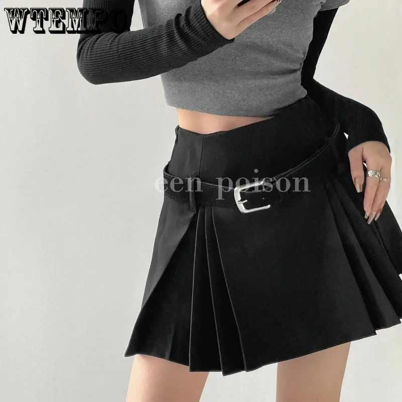 Academy Style Pleated Skirt Women\'s High Waist A-line Skirt Gift Belt Built in Shorts Pure Desire American Hottie Spring Summer