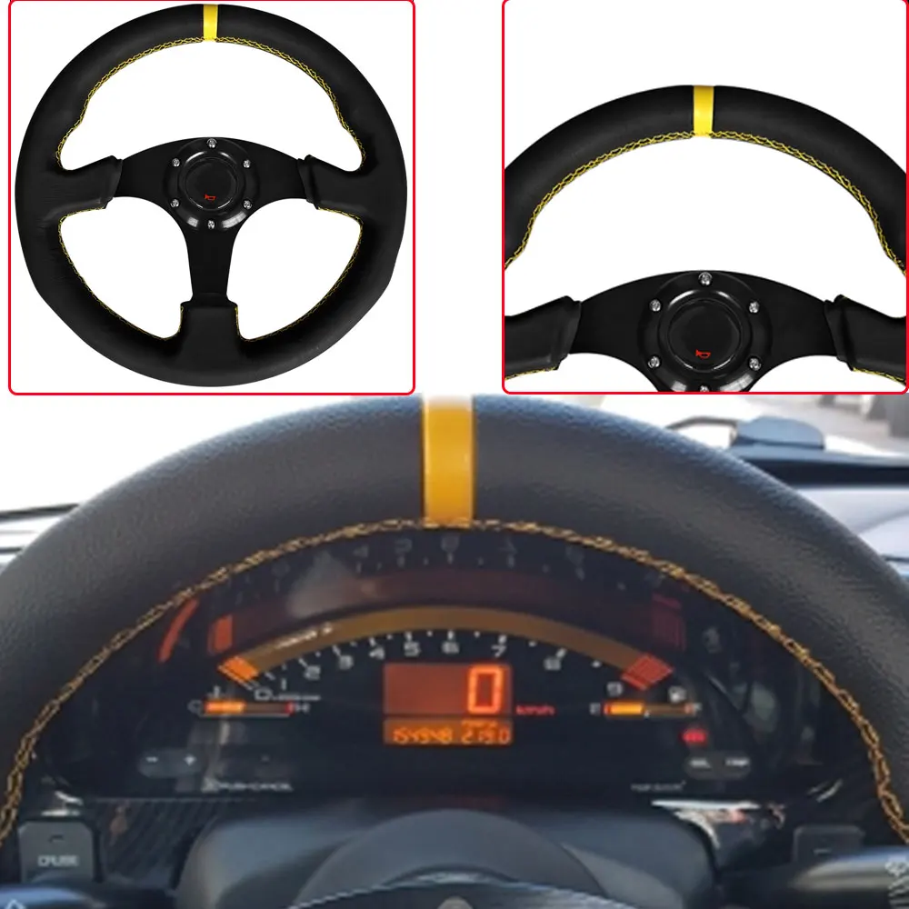 Universal Car Steering Wheel 13inch 330mm Racing Drift Sports Flat Steering Wheel Suede Leather Auto Accessories