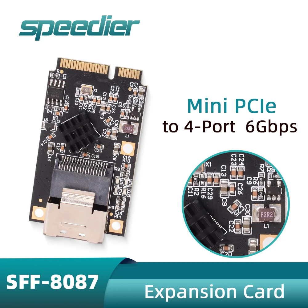 Mini PCIe To 4 Port 6Gbps SATA SFF-8087 Expansion Card Straight Through for MINI PCI-e WiFi ASM1064 Bridge Chip Not Support SAS