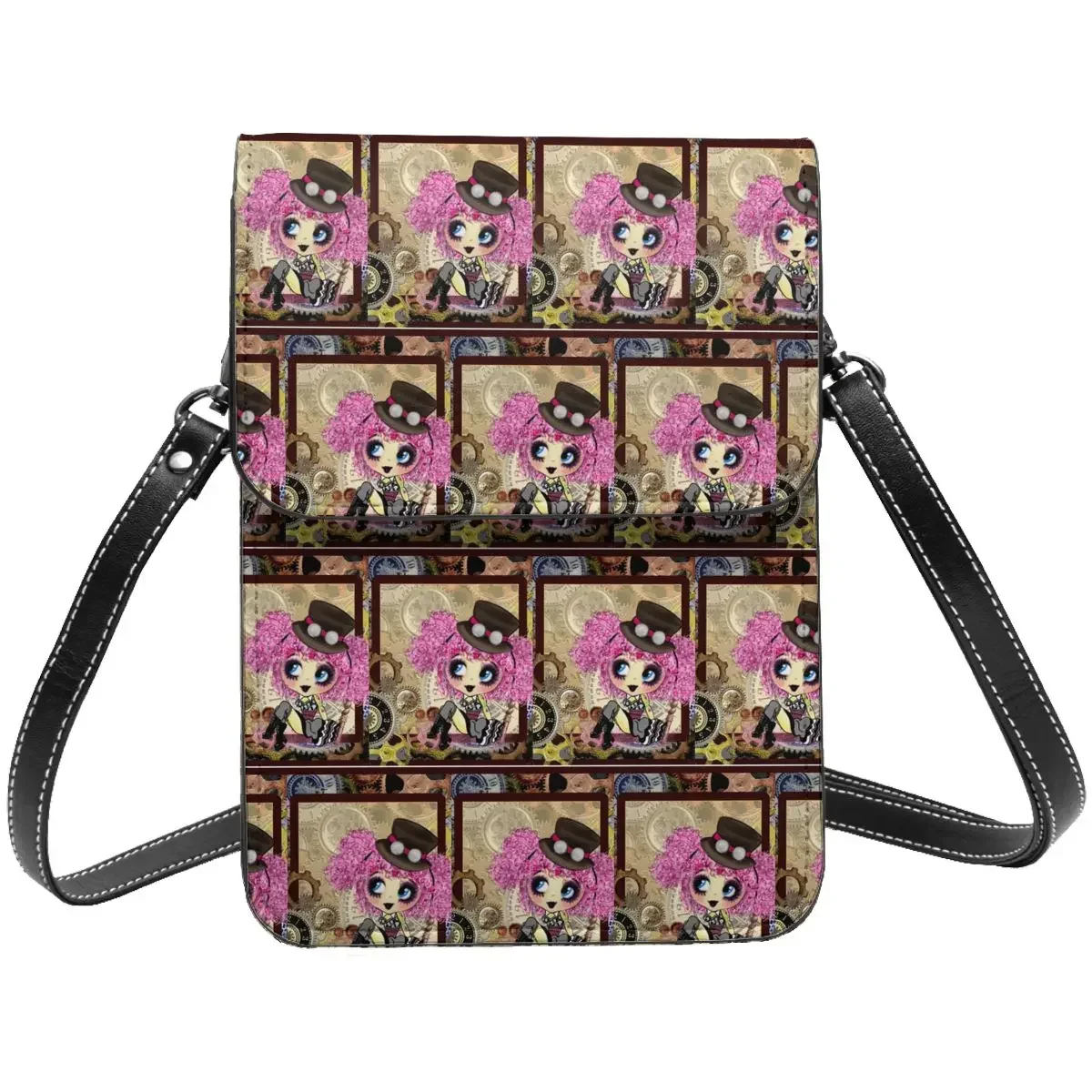 Cute Steampunk Girl Cartoon Art Shoulder Bag Pinkyp Goth Girl Gothic Punk Cartoon Mobile Phone Bag Stylish Leather Business Bags