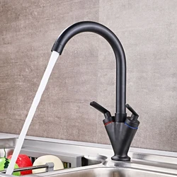 Kitchen Faucet Hot And Cold Water Faucet Black Brass Kitchen Sink Tap Dual Handle 360 Rotation Deck Mounted Flexible Mixer Taps