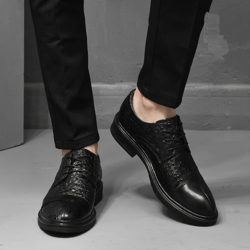 Heren Veterschoenen Casual Leren Schoenen Merk Comfort Slip-On Formele Zakelijke Loafers Mannen Krokodillenpatroon Zwarte Mannelijke Rijschoenen