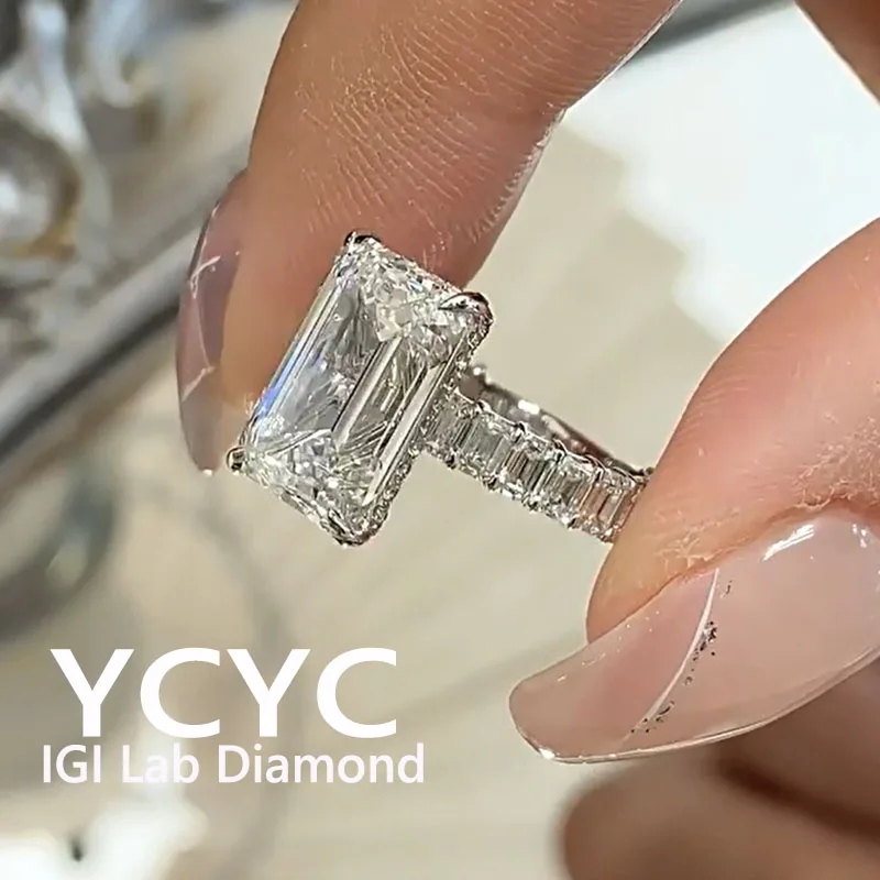 luxurious Emerald Lab Grown Diamond Solitaire Engagement Ring 5Ct DE VS-VVS 18 White Gold  Wedding Ring For Lady