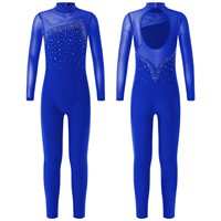 Full Body Ballet Dance Wear Children Girl Acrobatics Gymnastics Leotard Hollow Back Glitter Rhinestone Skating Bodysuit Jumpsuit