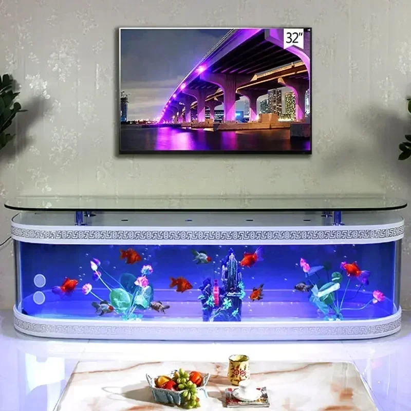 Fish Tank TV Cabinet Home Living Room Independent European Style Glass Aquatic Plants Ecological Pot Change Water