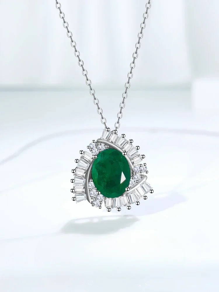 Light Luxury s925 Sterling Silver Artificial Green Simple Versatile Pendant Inlaid with Imported High Carbon Diamond Wedding