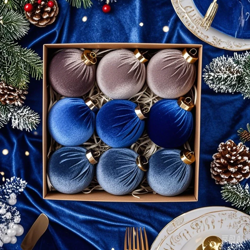 

2025 Luxury Artificial Velvet 8CM Christmas Ball Ornaments Plush Christmas Tree Hanging Ornaments For New Year Celebration
