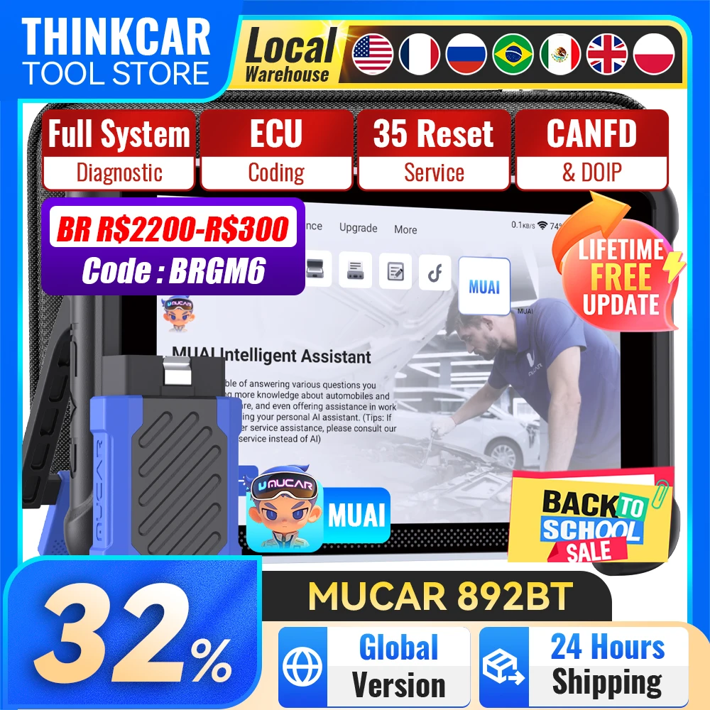 MUCAR 892BT AI Diagnostic Tools CANFD OBD2 Scanner Full System DOIP Automotive Tool ECU Coding 35 Reset Lifetime Free Update