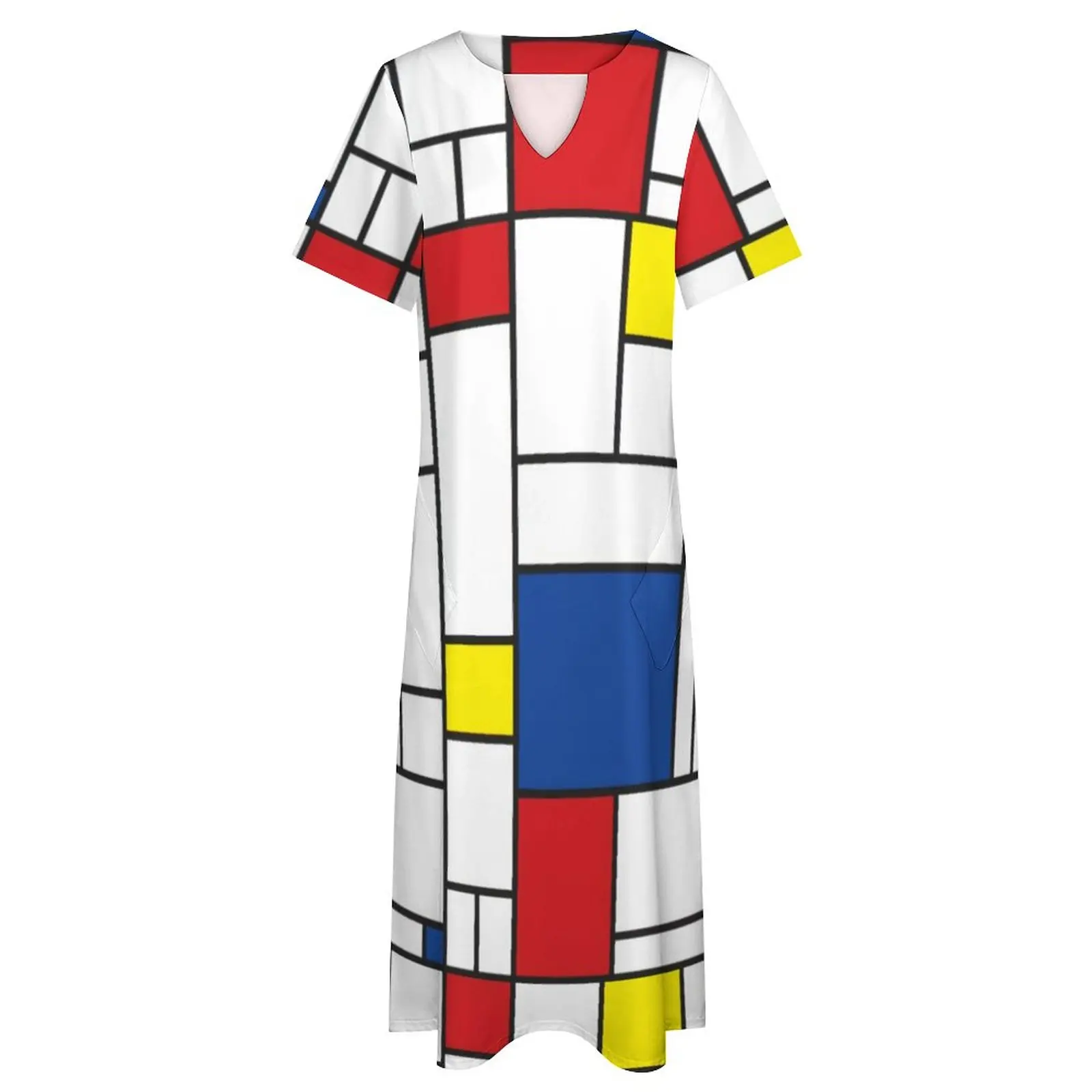 Mondrian Geometry Dress Summer Modern Art Korean Fashion Boho Beach Long Dresses Women Elegant Maxi Dress Gift Idea