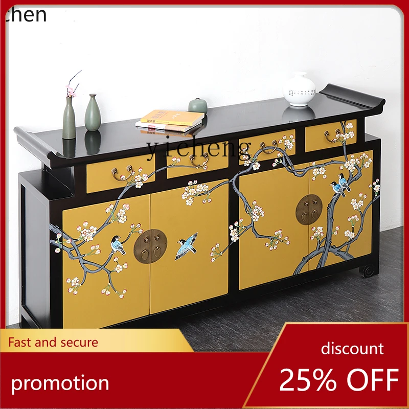 

YFY Solid Wood Sideboard Living Room Painted Solid Wood Shoe Cabinet Storage Sideboard Hand Painted Furniture