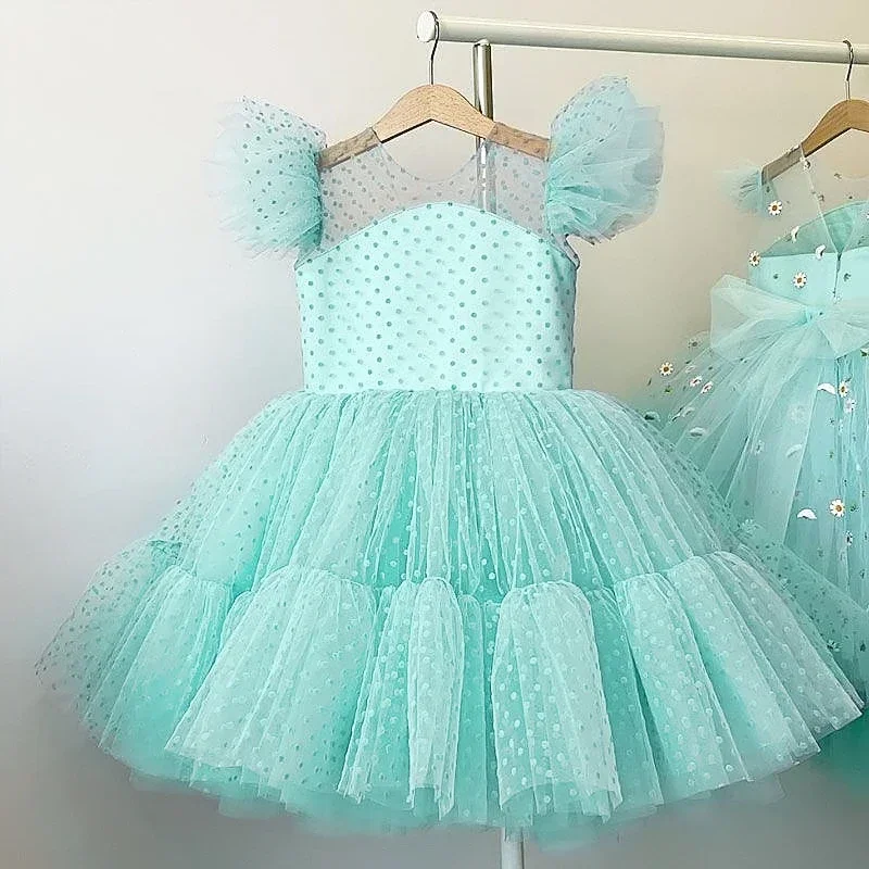 Summer Pretty Girls Dress Kids Birthday Party Girl Communion Ceremony Princess Dresses Polka-Dots 3-10Y Kids Ball Elegant Gown