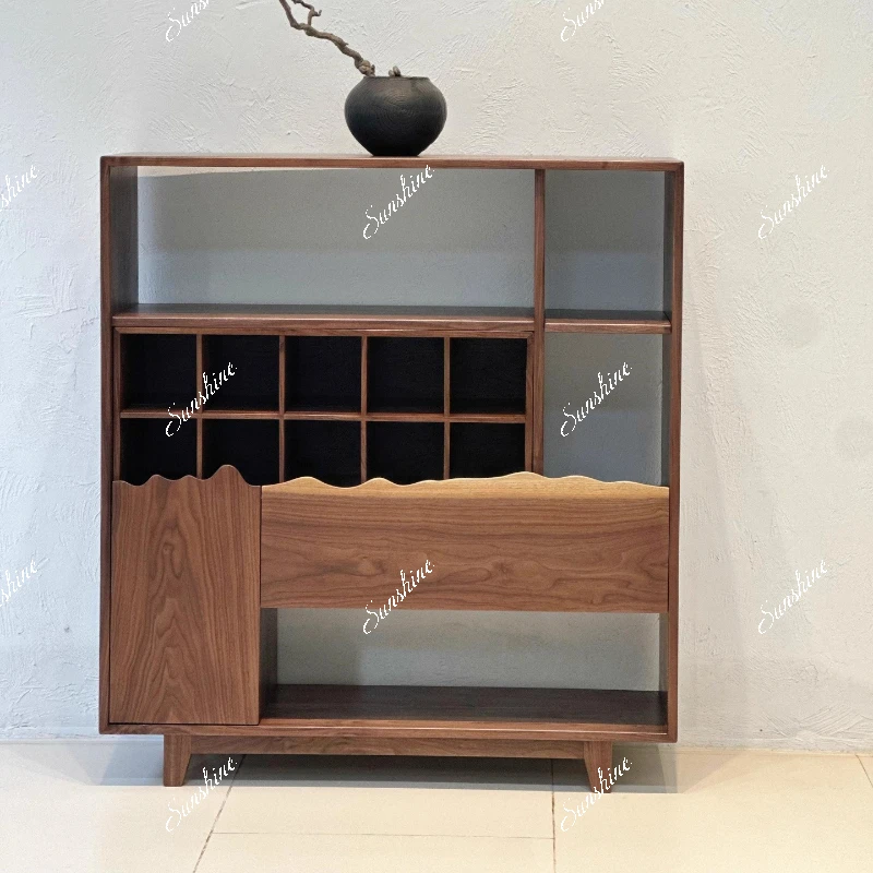 

New Chinese-style wabi-sabi wind solid wood display, side cabinet, storage rack, teacup holder, bogu dining side cabinet