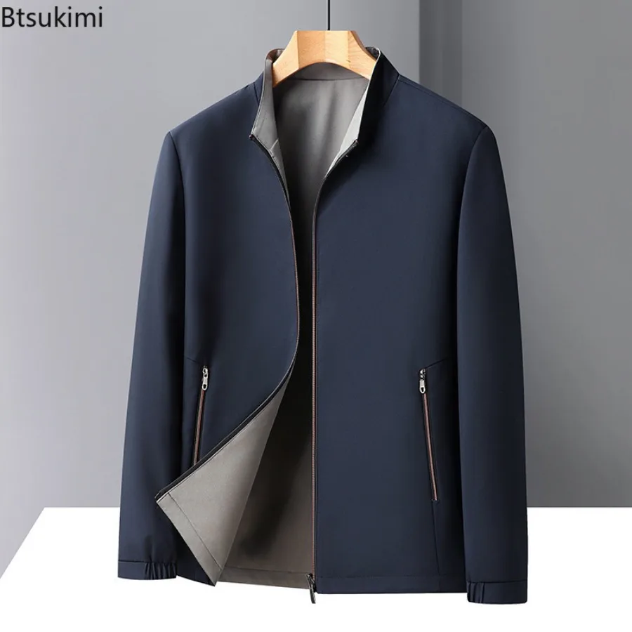 New Men's Solid Color Jackets Fashion Versatile Business Casual Stand Collar Coats High-quality Slim Spring Autumn Men Clothing