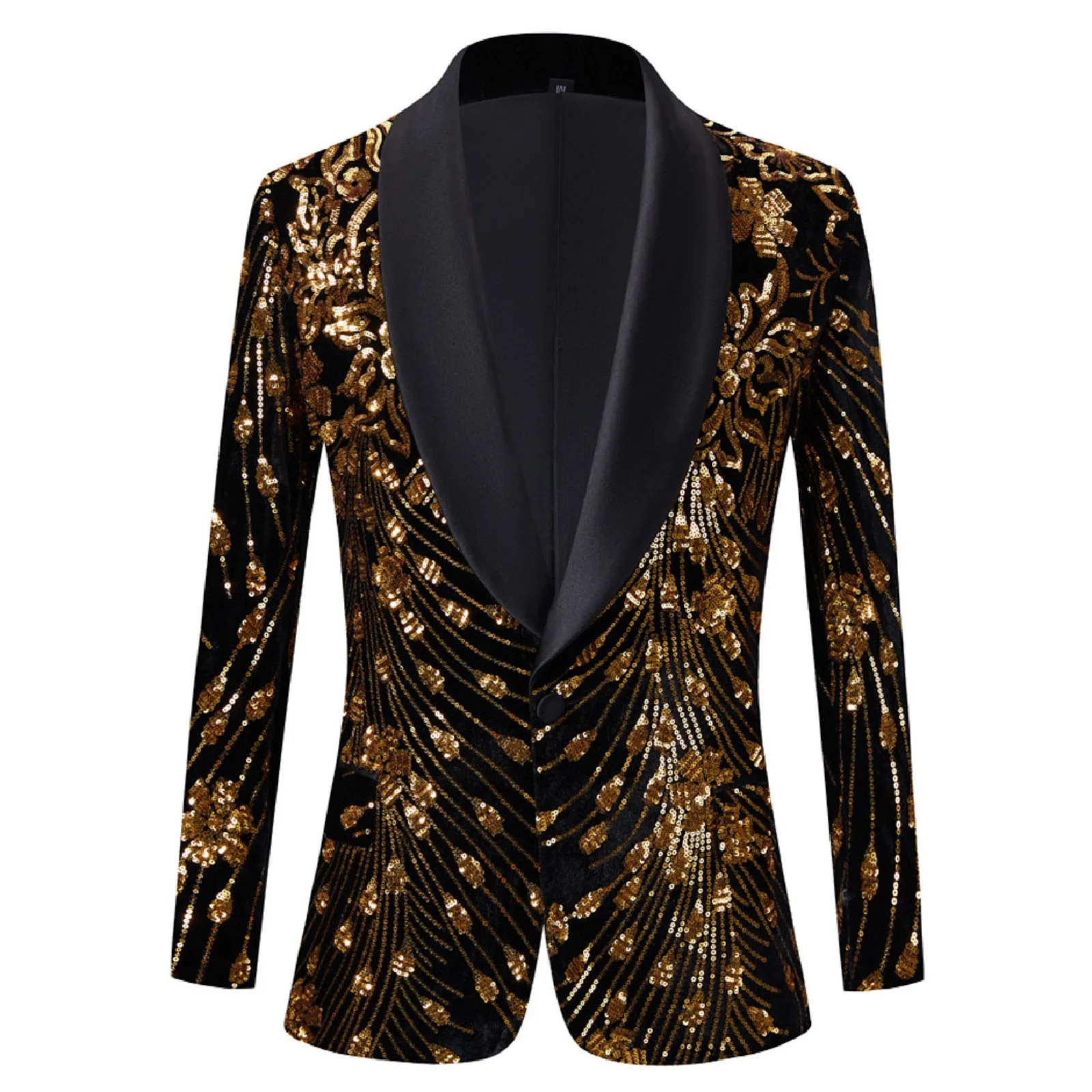 

Black Shiny Gold Sequin Glitter Embellished Blazer Jacket Nightclub Prom Suits Wedding Stage Singer Costume for Men Suits Jacket